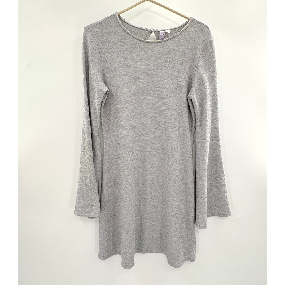 Alya Francescas Knit Bell Sleeve Embroidered Tunic Dress Medium Gray Mini Dress - Picture 7 of 12